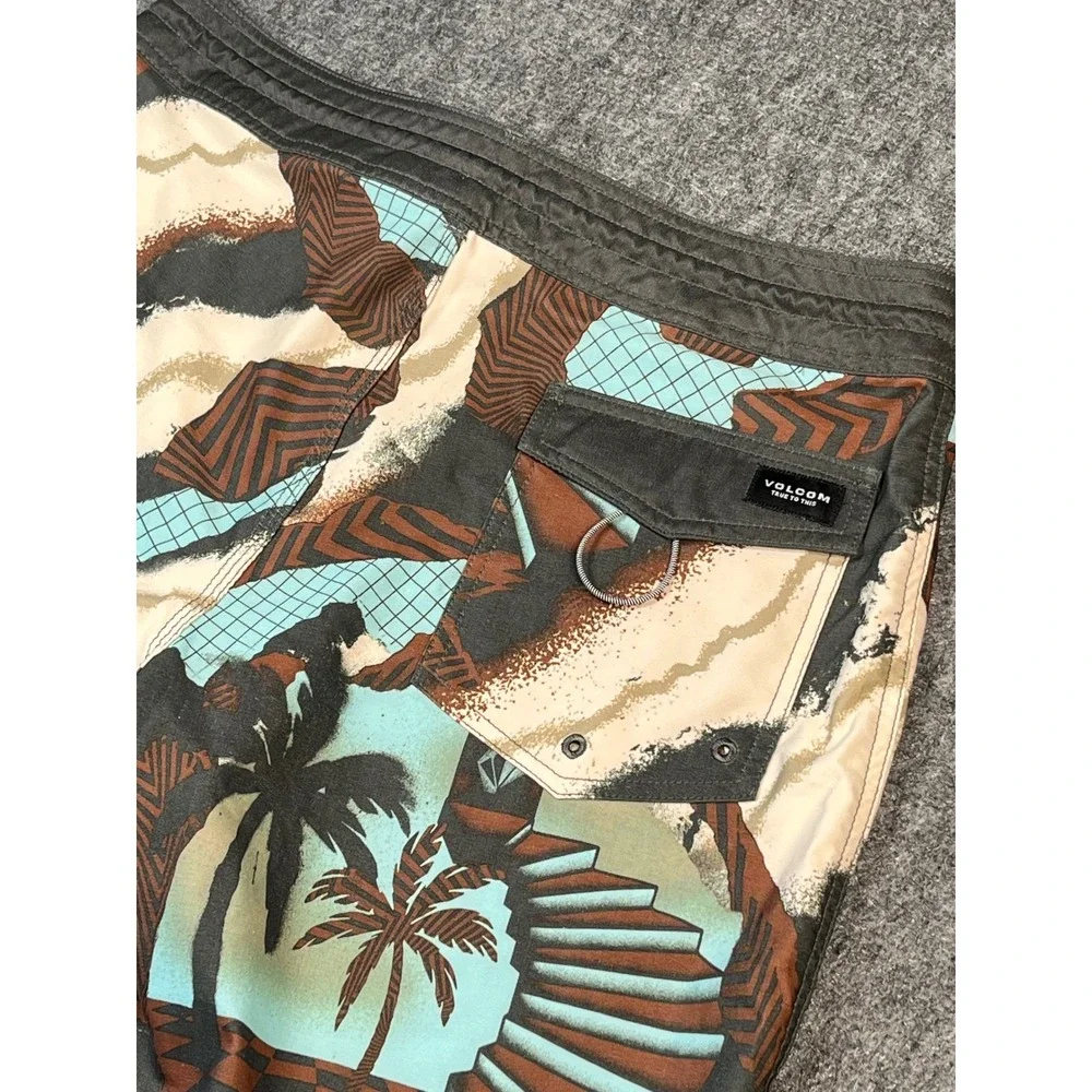 Volcom Stoneys Board Shorts Size 32‎ Palm Tree Print Beach Trunks